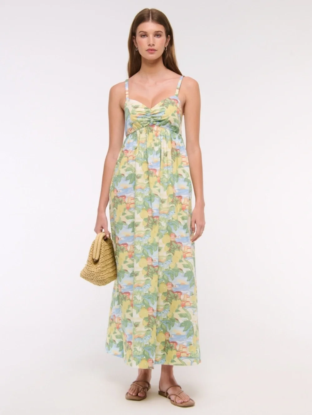 Abercrombie & Fitch Sweetheart Babydoll Maxi Dress - Yellow, Green, Blue